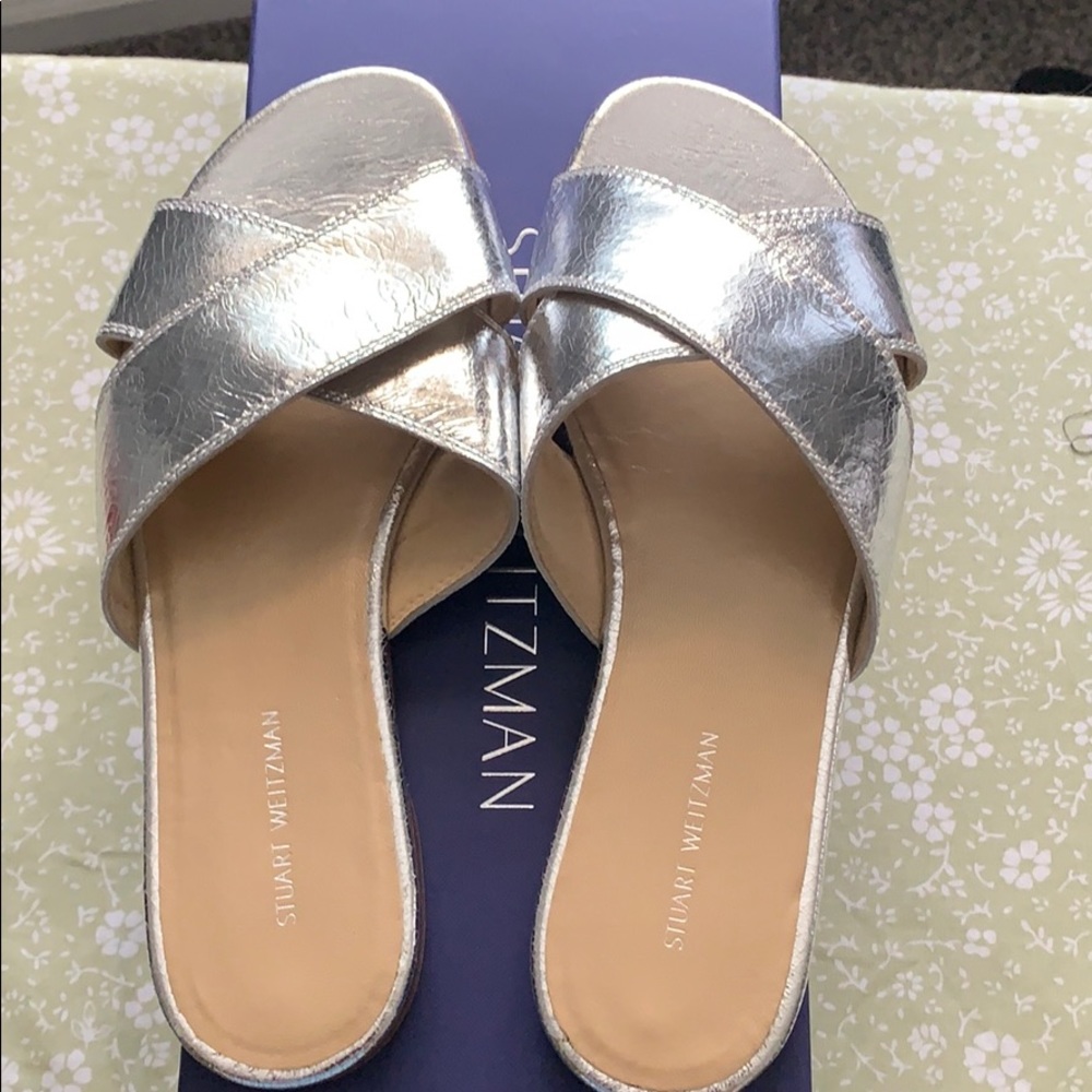 Stuart Weitzman BytheWay Leather Slide Sandals